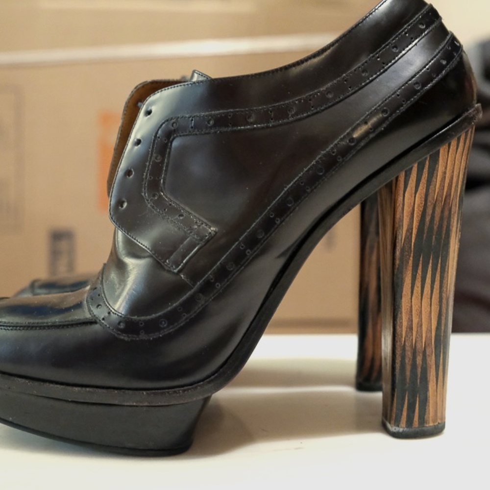 Women's Fendi: Black Patent Leather With Wooden Heel